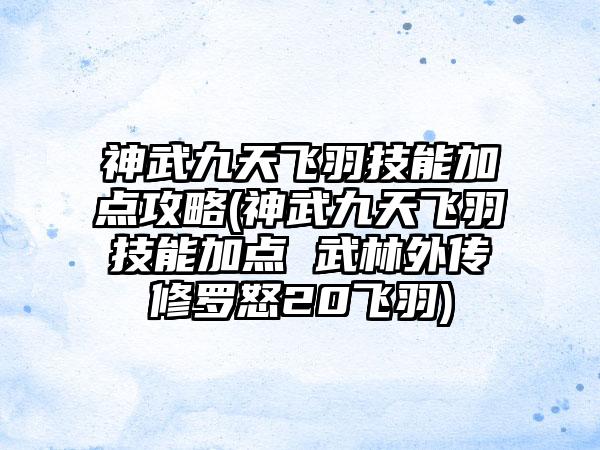 神武九天飞羽技能加点攻略(神武九天飞羽技能加点 武林外传修罗怒20飞羽)