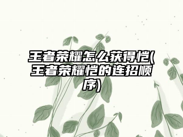 王者荣耀怎么获得恺(王者荣耀恺的连招顺序)