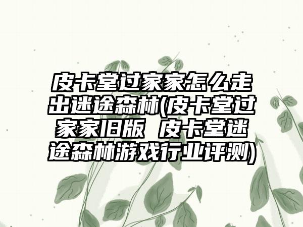 皮卡堂过家家怎么走出迷途森林(皮卡堂过家家旧版 皮卡堂迷途森林游戏行业评测)