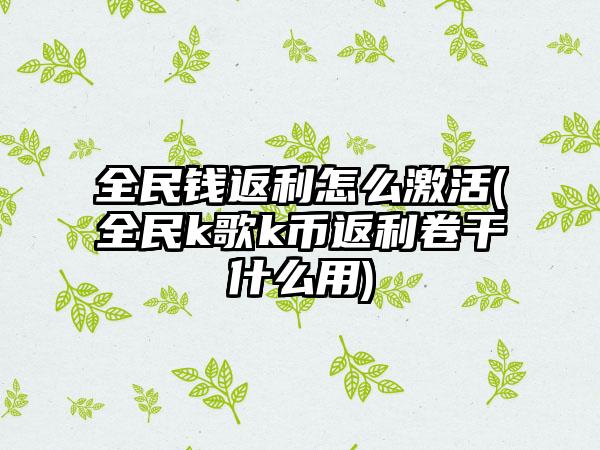 全民钱返利怎么激活(全民k歌k币返利卷干什么用)