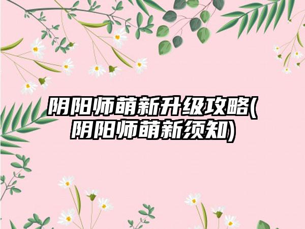 阴阳师萌新升级攻略(阴阳师萌新须知)