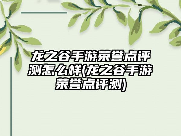 龙之谷手游荣誉点评测怎么样(龙之谷手游荣誉点评测)