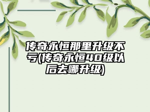 传奇永恒那里升级不亏(传奇永恒40级以后去哪升级)