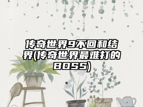 传奇世界9不回和结界(传奇世界最难打的BOSS)