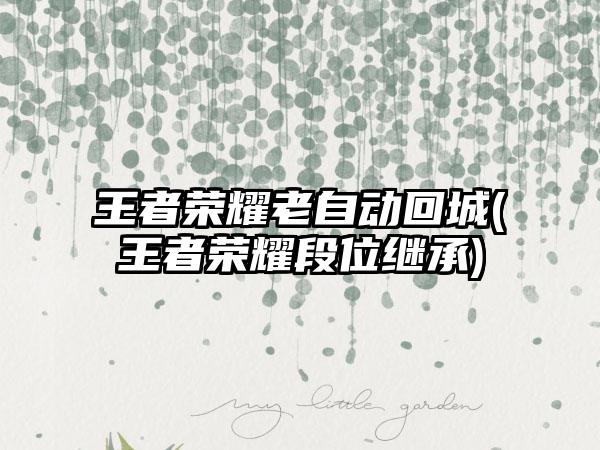 王者荣耀老自动回城(王者荣耀段位继承)