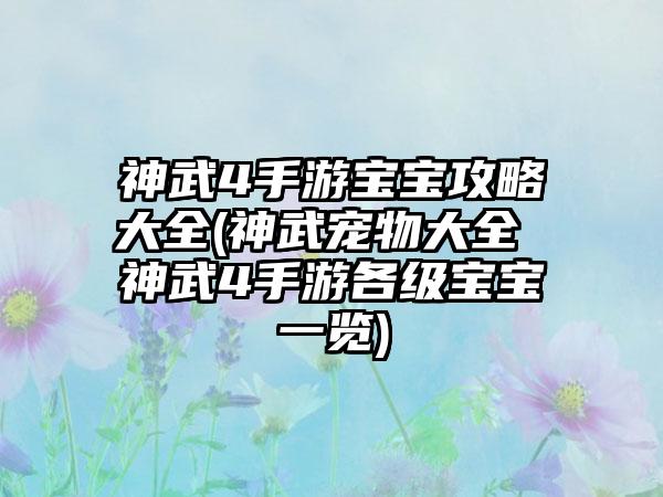 神武4手游宝宝攻略大全(神武宠物大全 神武4手游各级宝宝一览)
