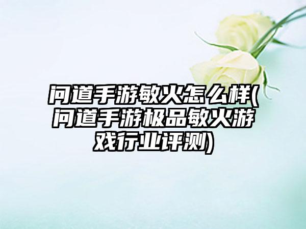 问道手游敏火怎么样(问道手游极品敏火游戏行业评测)