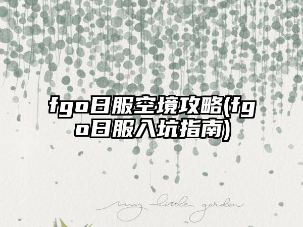 fgo日服空境攻略(fgo日服入坑指南)
