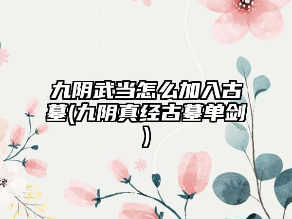 九阴武当怎么加入古墓(九阴真经古墓单剑)