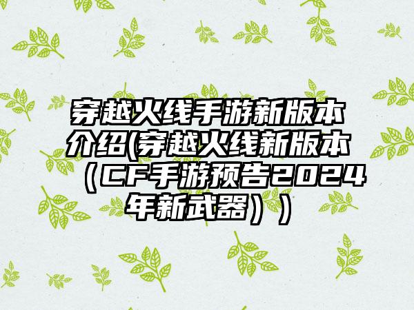 穿越火线手游新版本介绍(穿越火线新版本（CF手游预告2024年新武器）)