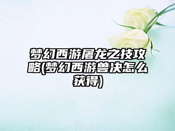梦幻西游屠龙之技攻略(梦幻西游兽决怎么获得)