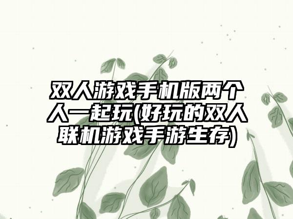 双人游戏手机版两个人一起玩(好玩的双人联机游戏手游生存)