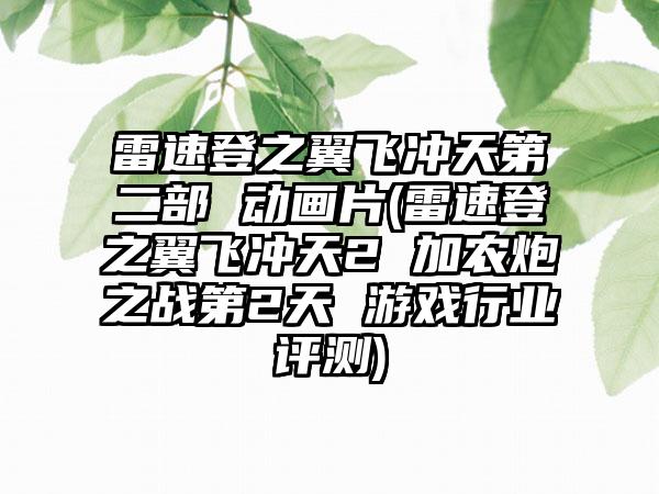 雷速登之翼飞冲天第二部 动画片(雷速登之翼飞冲天2 加农炮之战第2天 游戏行业评测)