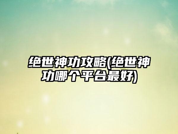 绝世神功攻略(绝世神功哪个平台最好)