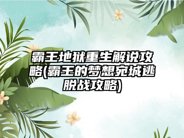 霸王地狱重生解说攻略(霸王的梦想宛城逃脱战攻略)