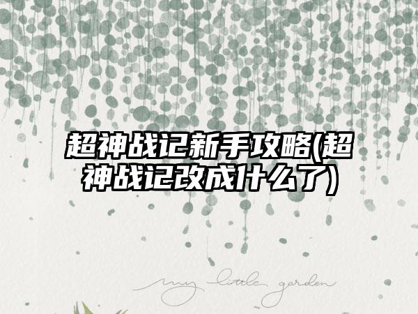 超神战记新手攻略(超神战记改成什么了)