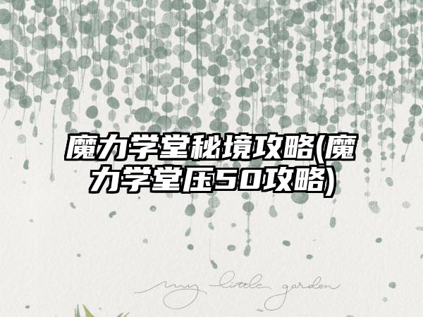 魔力学堂秘境攻略(魔力学堂压50攻略)