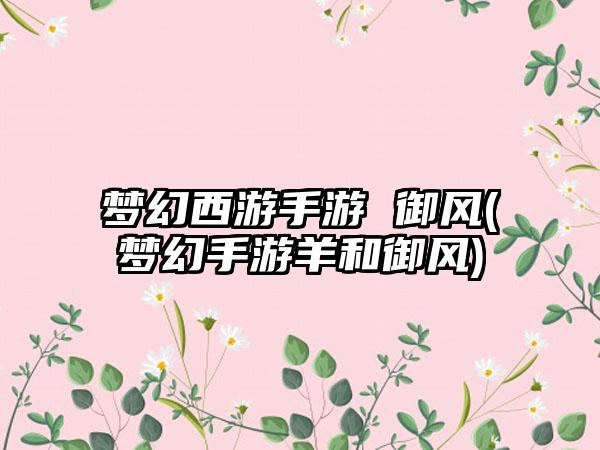 梦幻西游手游 御风(梦幻手游羊和御风)