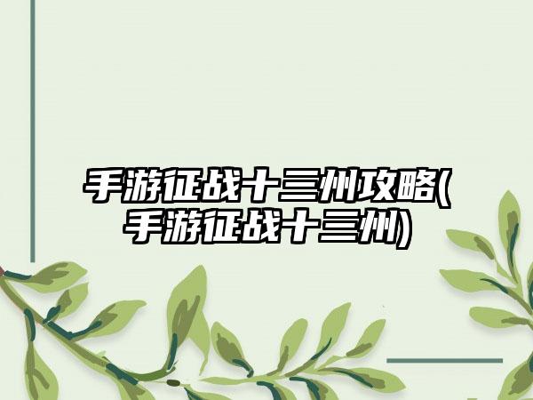 手游征战十三州攻略(手游征战十三州)