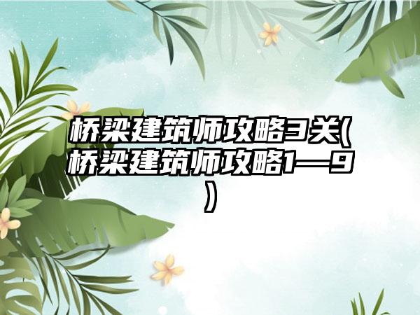 桥梁建筑师攻略3关(桥梁建筑师攻略1—9)