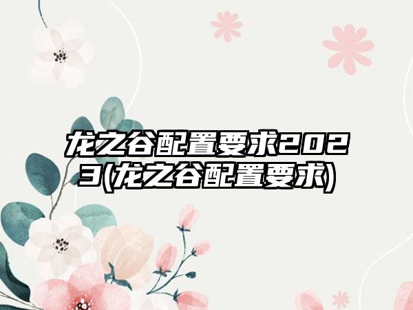 龙之谷配置要求2023(龙之谷配置要求)