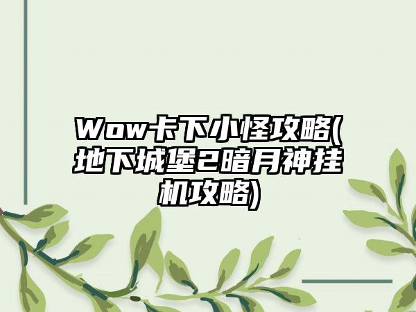 Wow卡下小怪攻略(地下城堡2暗月神挂机攻略)