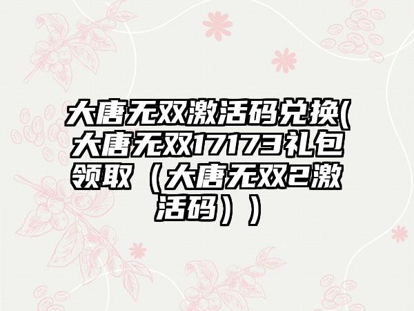 大唐无双激活码兑换(大唐无双17173礼包领取（大唐无双2激活码）)