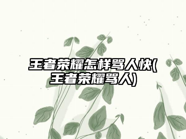 王者荣耀怎样骂人快(王者荣耀骂人)