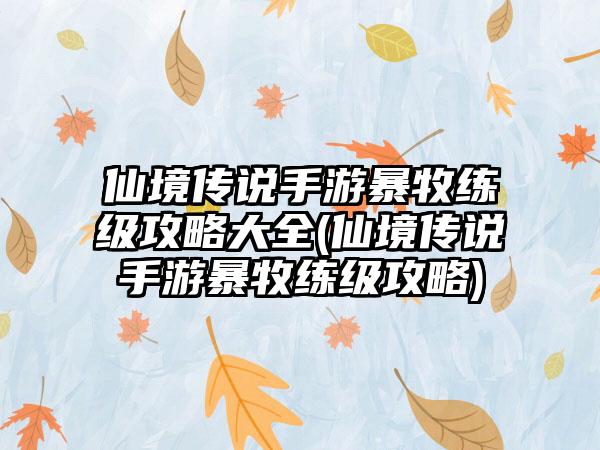 仙境传说手游暴牧练级攻略大全(仙境传说手游暴牧练级攻略)