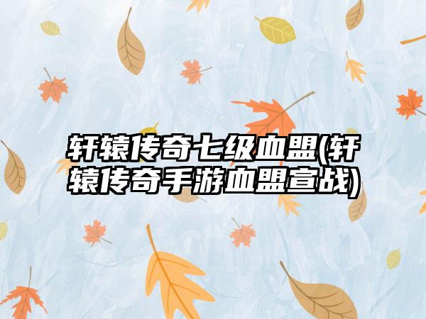轩辕传奇七级血盟(轩辕传奇手游血盟宣战)
