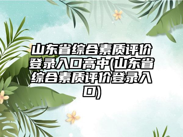 山东省综合素质评价登录入口高中(山东省综合素质评价登录入口)