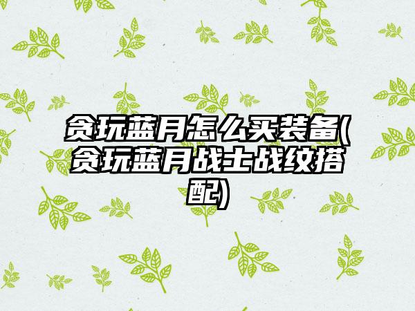 贪玩蓝月怎么买装备(贪玩蓝月战士战纹搭配)