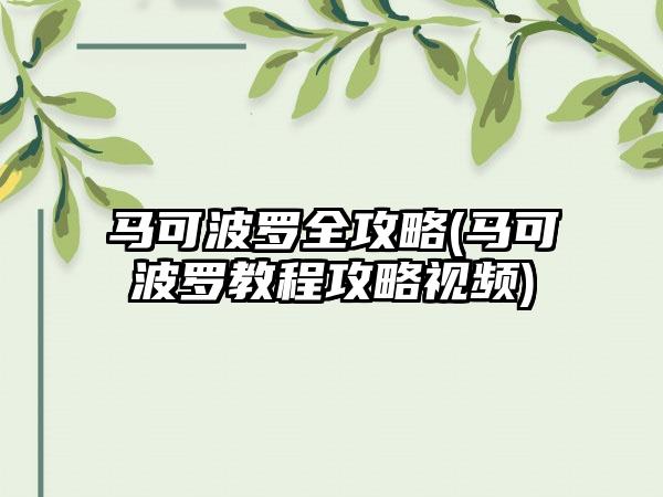 马可波罗全攻略(马可波罗教程攻略视频)