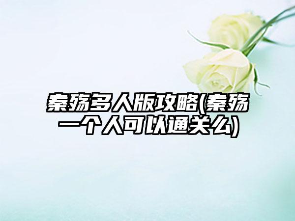 秦殇多人版攻略(秦殇一个人可以通关么)