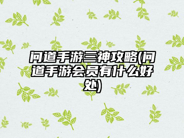 问道手游三神攻略(问道手游会员有什么好处)