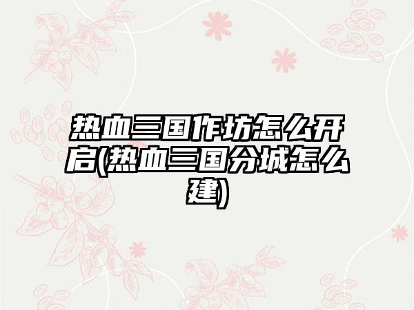 热血三国作坊怎么开启(热血三国分城怎么建)