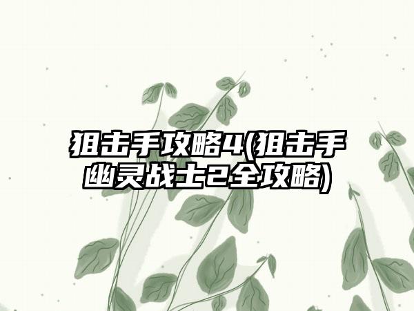 狙击手攻略4(狙击手幽灵战士2全攻略)