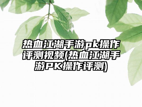 热血江湖手游pk操作评测视频(热血江湖手游PK操作评测)