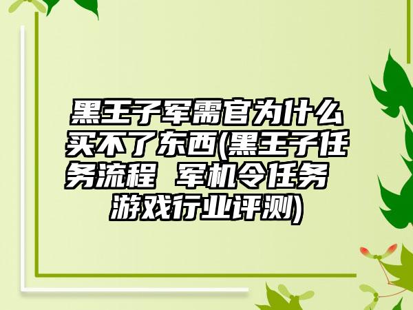 黑王子军需官为什么买不了东西(黑王子任务流程 军机令任务 游戏行业评测)