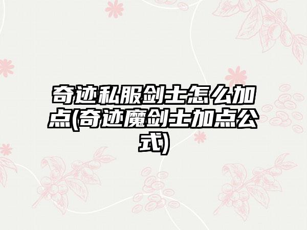 奇迹私服剑士怎么加点(奇迹魔剑士加点公式)