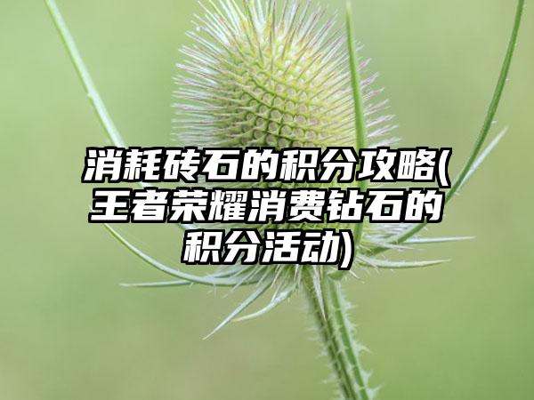 消耗砖石的积分攻略(王者荣耀消费钻石的积分活动)