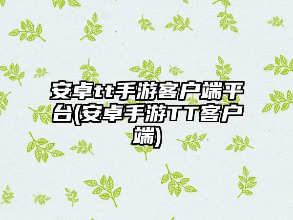 安卓tt手游客户端平台(安卓手游TT客户端)