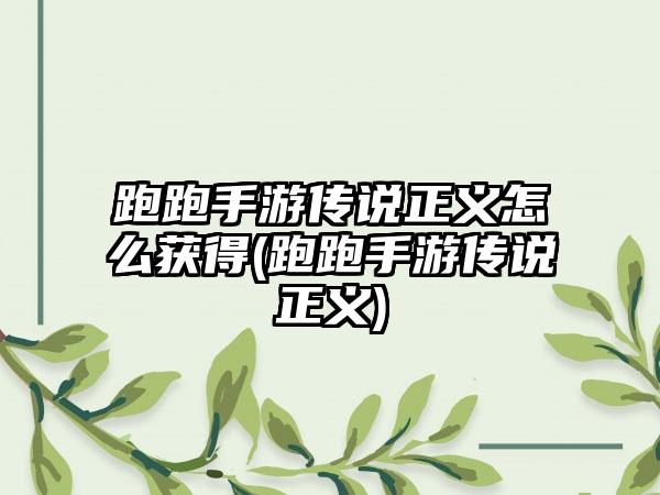 跑跑手游传说正义怎么获得(跑跑手游传说正义)