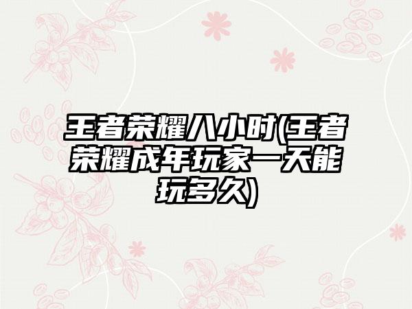 王者荣耀八小时(王者荣耀成年玩家一天能玩多久)