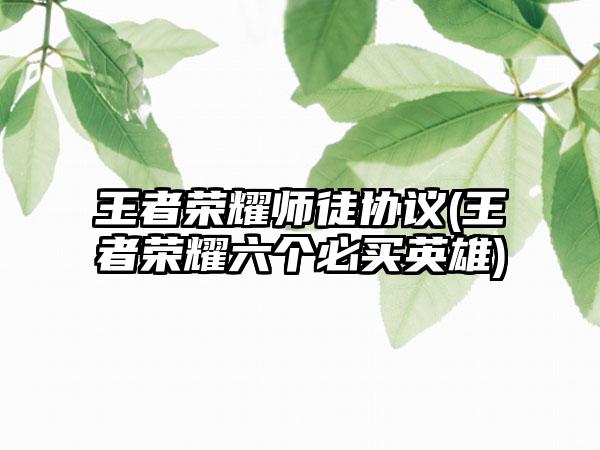 王者荣耀师徒协议(王者荣耀六个必买英雄)