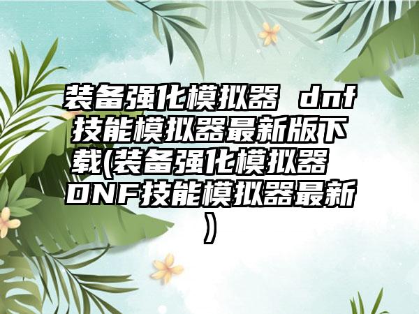 装备强化模拟器 dnf技能模拟器最新版下载(装备强化模拟器 DNF技能模拟器最新)