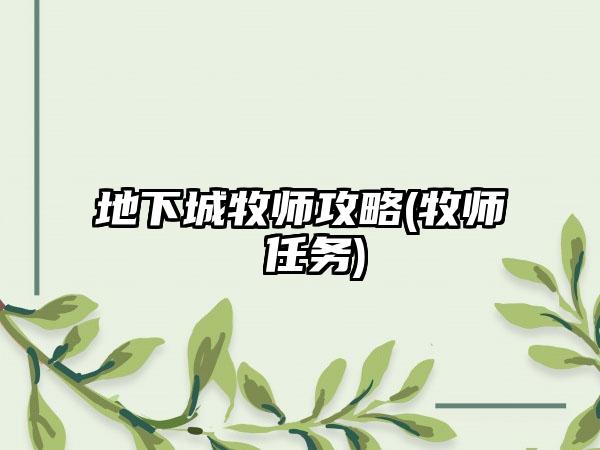 地下城牧师攻略(牧师 任务)