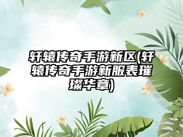 轩辕传奇手游新区(轩辕传奇手游新服表璀璨华章)