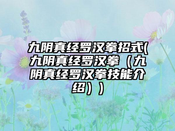 九阴真经罗汉拳招式(九阴真经罗汉拳（九阴真经罗汉拳技能介绍）)