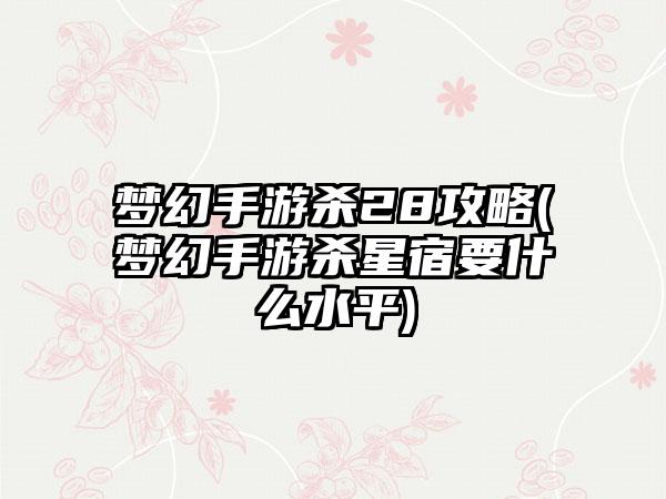 梦幻手游杀28攻略(梦幻手游杀星宿要什么水平)
